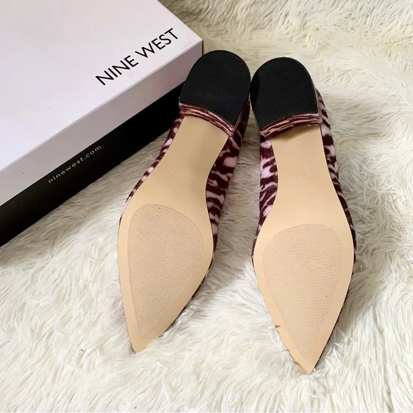 Nine West Jolanda P2 Burgundy Zebra Tiger Animal Print Block Heels Women US 7.5 - Picture 3 of 6